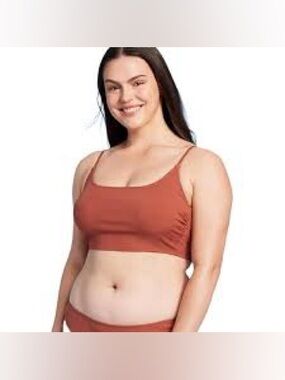 Shade & Shore Scoop Neck Ribbed Bralette Bikini Top - Rust Orange XS (0–2)